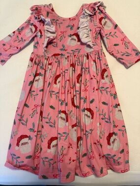 Mila & Rose Girls Pink Santa Ruffle Holiday Dress